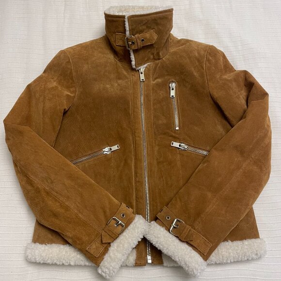 NWT Zara Woman Suede + Faux Shearling Bomber - Picture 3 of 9
